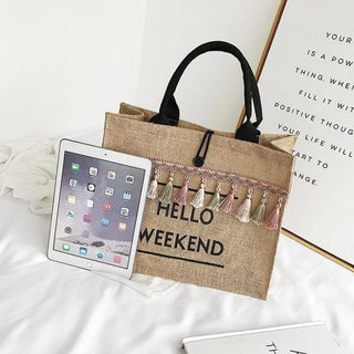 Cabas en Toile de Jute Tendance "Hello Week-End" - Milanoza