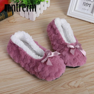 Chaussons en peluche chaude et douce avec nœud papillon - Milanoza