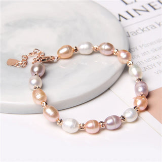 Bracelet en perles d'eau douce avec nuances de rose, blanc et gris, fermoir couleur or rose - Milanoza