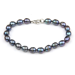 Bracelet en perles d'eau douce bleues avec fermoir argenté - Milanoza