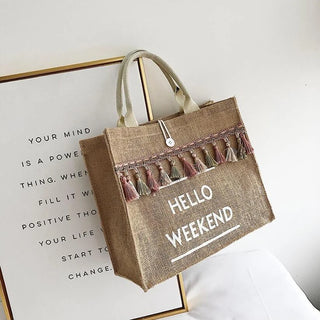 Cabas en Toile de Jute Tendance "Hello Week-End" - Milanoza