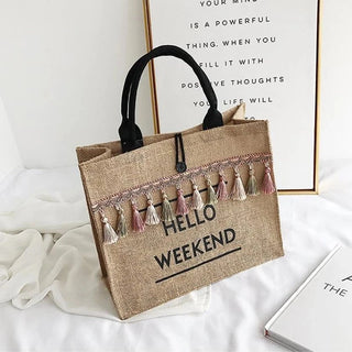 Cabas en Toile de Jute Tendance "Hello Week-End" - Milanoza