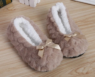 Chaussons en peluche chaude et douce avec nœud papillon - Milanoza