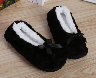 Chaussons en peluche chaude et douce avec nœud papillon - Milanoza