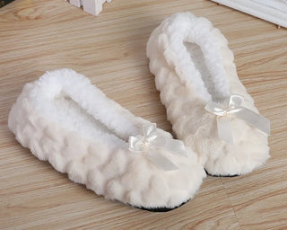 Chaussons en peluche chaude et douce avec nœud papillon - Milanoza