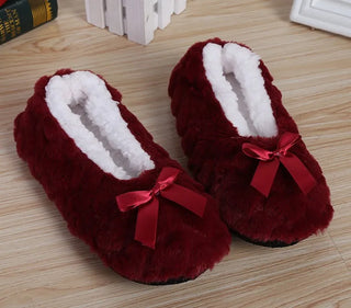 Chaussons en peluche chaude et douce avec nœud papillon - Milanoza