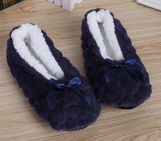 Chaussons en peluche chaude et douce avec nœud papillon - Milanoza