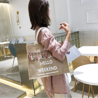 Cabas en Toile de Jute Tendance "Hello Week-End" - Milanoza