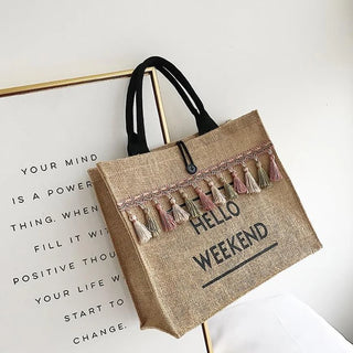 Cabas en Toile de Jute Tendance "Hello Week-End" - Milanoza