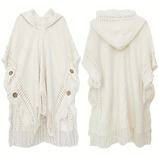 Poncho Femme Chaud avec Capuche et Franges Chic pour Quatre Saisons - Milanoza