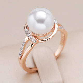 Bague Perle Synthétique Nacrée et Zircon Brillant en Or Rose - Milanoza