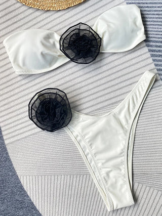 Maillot de Bain Bandeau 2 Pièces Fleurs 3D - Milanoza