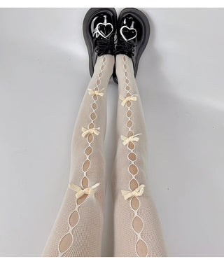 Collants blancs/noirs avec nœuds papillons Cosplay LOLITA - Milanoza