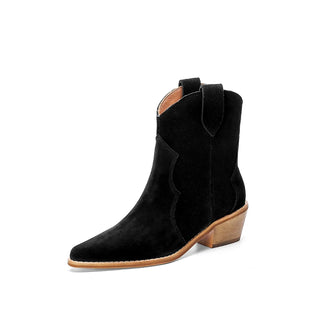 Bottines style cowboy bout pointu en daim de vache - Milanoza