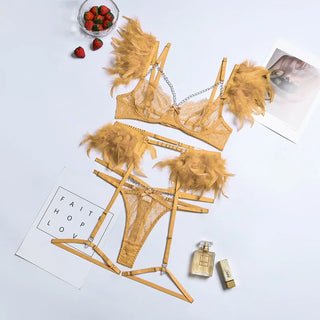 Ensemble de Lingerie String Dentelle + Soutien-Gorge + Porte-Jarretelles - Milanoza