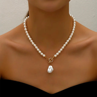 Collier Perles Blanches Classique avec Pendentif Perle Baroque - Milanoza