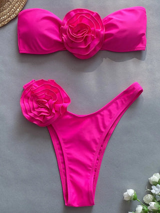 Maillot de Bain Bandeau 2 Pièces Fleurs 3D - Milanoza