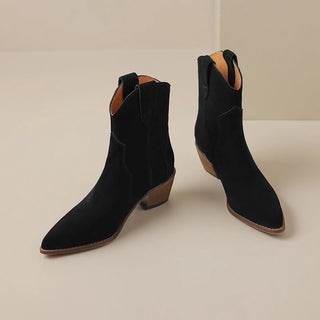 Bottines style cowboy bout pointu en daim de vache - Milanoza