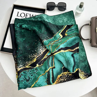 Foulard en Soie Luxe Vert et Doré pour un Style Chic - Milanoza