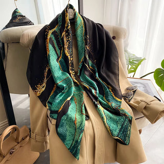 Foulard en Soie Luxe Vert et Doré pour un Style Chic - Milanoza