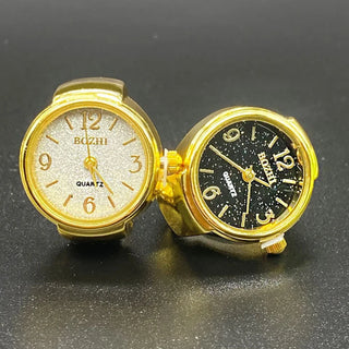 Bague montre dorée avec cadran argenté et chiffres noirs - Milanoza