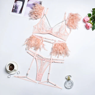 Ensemble de Lingerie String Dentelle + Soutien-Gorge + Porte-Jarretelles - Milanoza