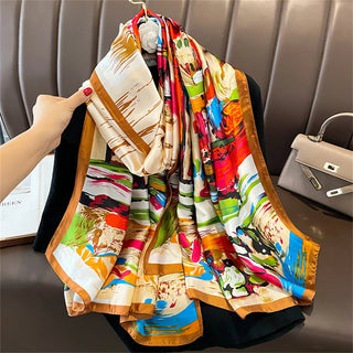 Grand Foulard Femme en Soie avec Motifs Géométriques - Milanoza