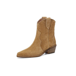 Bottines style cowboy bout pointu en daim de vache - Milanoza