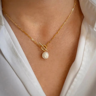 Collier Perle Synthétique sur Chaîne Fine en Plaqué Or 14K - Milanoza