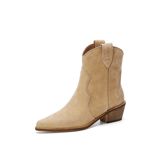 Bottines style cowboy bout pointu en daim de vache - Milanoza