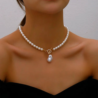 Collier Perles Blanches Classique avec Pendentif Perle Baroque - Milanoza